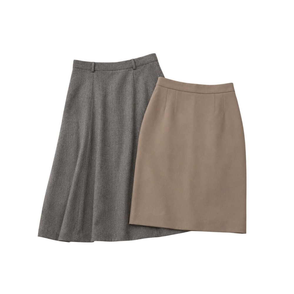 Lands End Wool Skirts‎ Tan Grey Pencil A-Line Vintage Bundle - Size 8